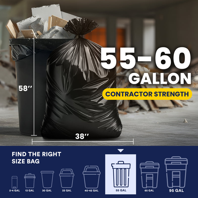 55-60 Gallon Contractor Bags - 3.0 Mil - 32/Case