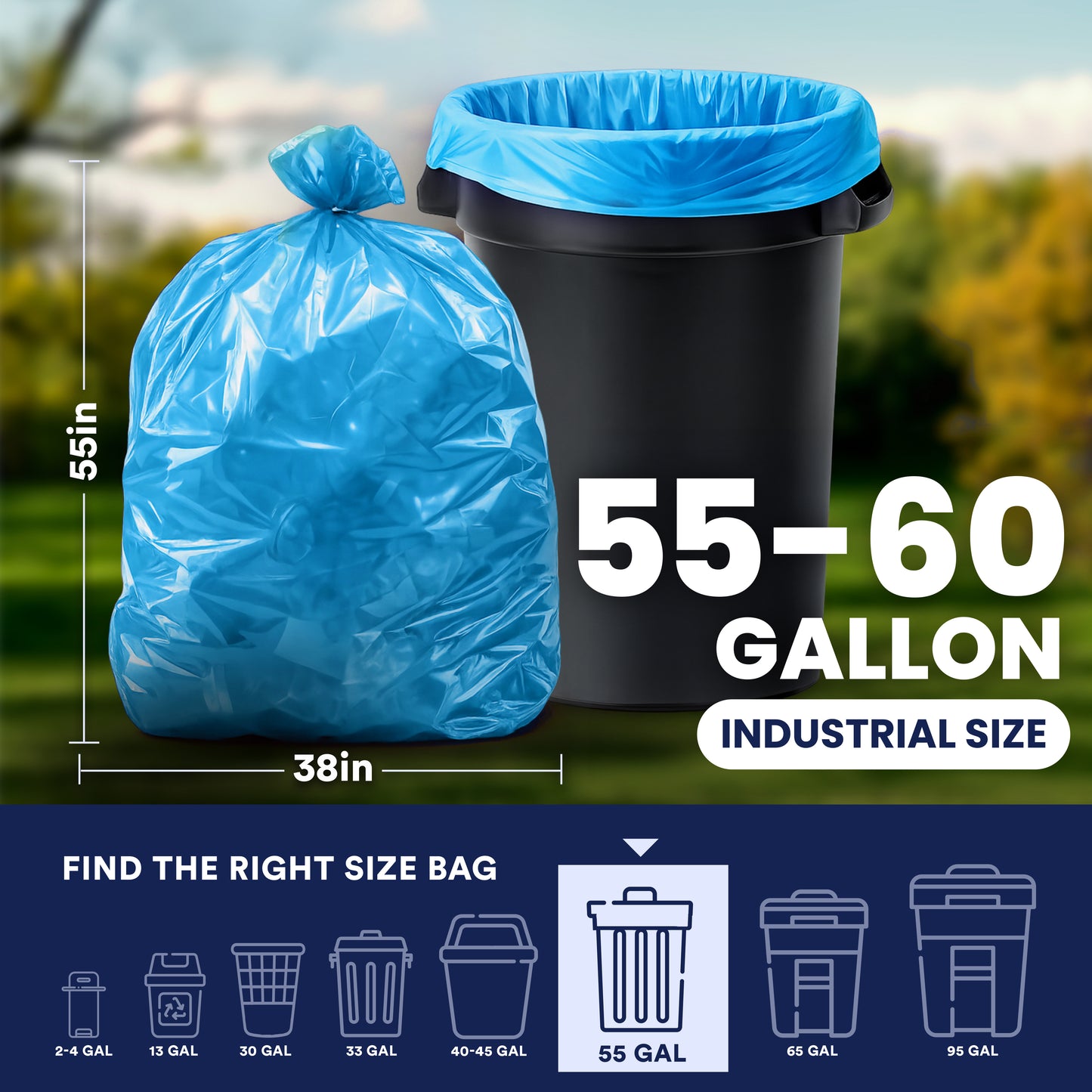 55-60 Gallon Recycling Bags - 1.2 Mil - 100/Case