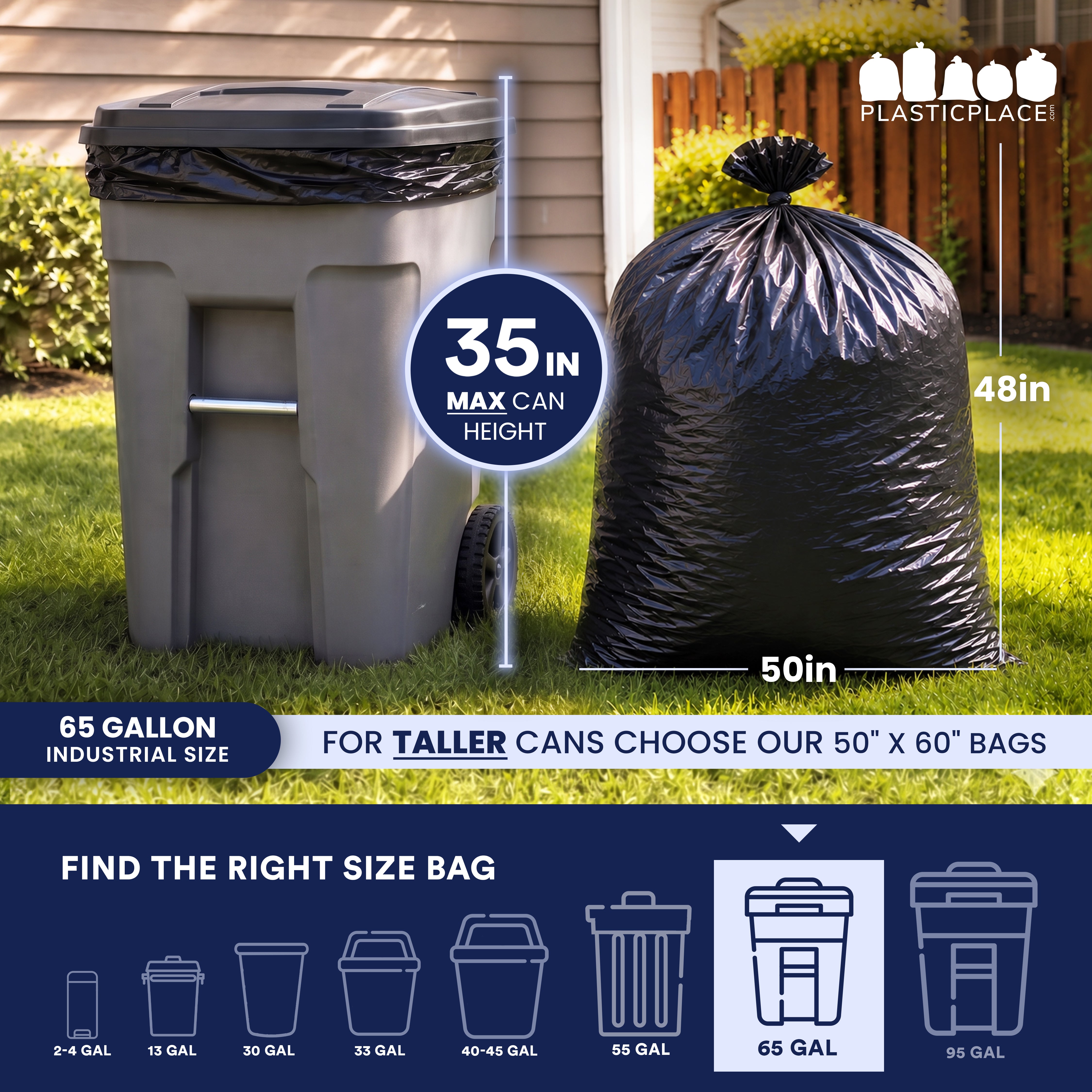 65 Gallon Rollout Trash Bags - 1.5 Mil - 100/Case