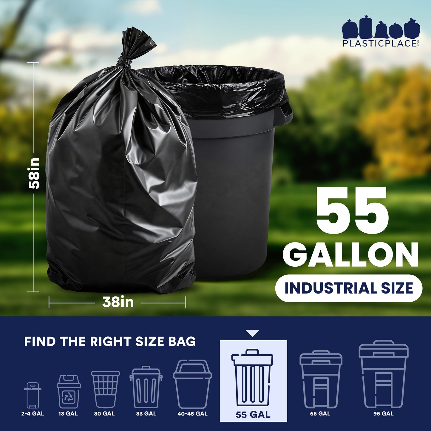 55-60 Gallon Trash Bags - 2.0 Mil - 50/Case