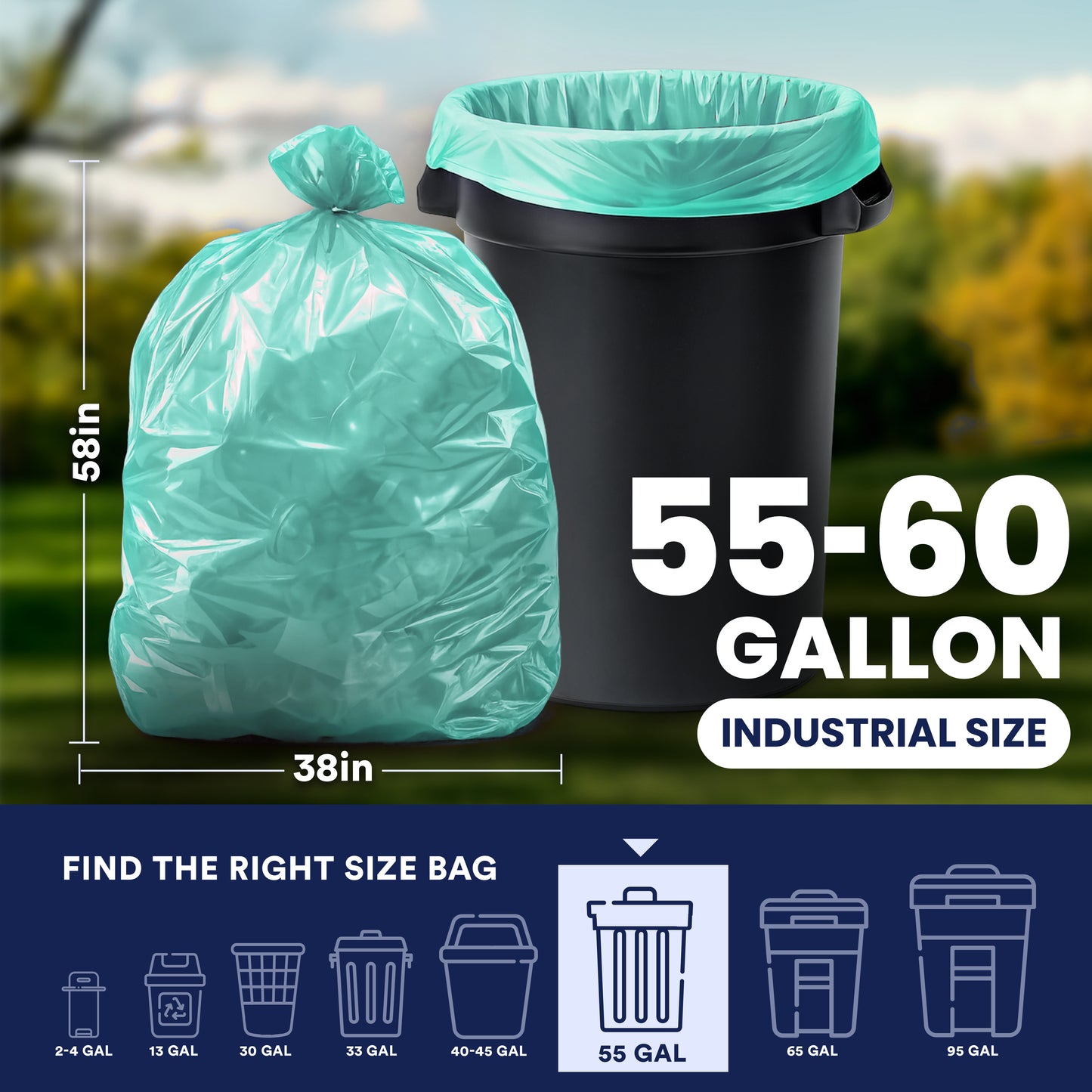 55-60 Gallon Trash Bags - 1.2 Mil - 50/Case