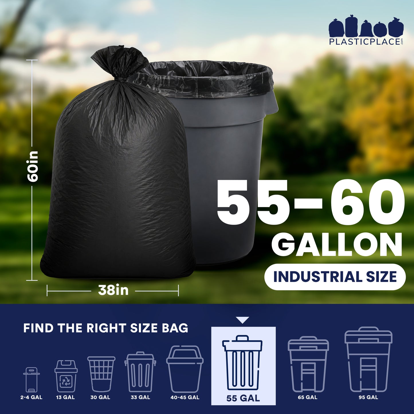 55-60 Gallon High Density Bags - 22 Micron - 100/Case