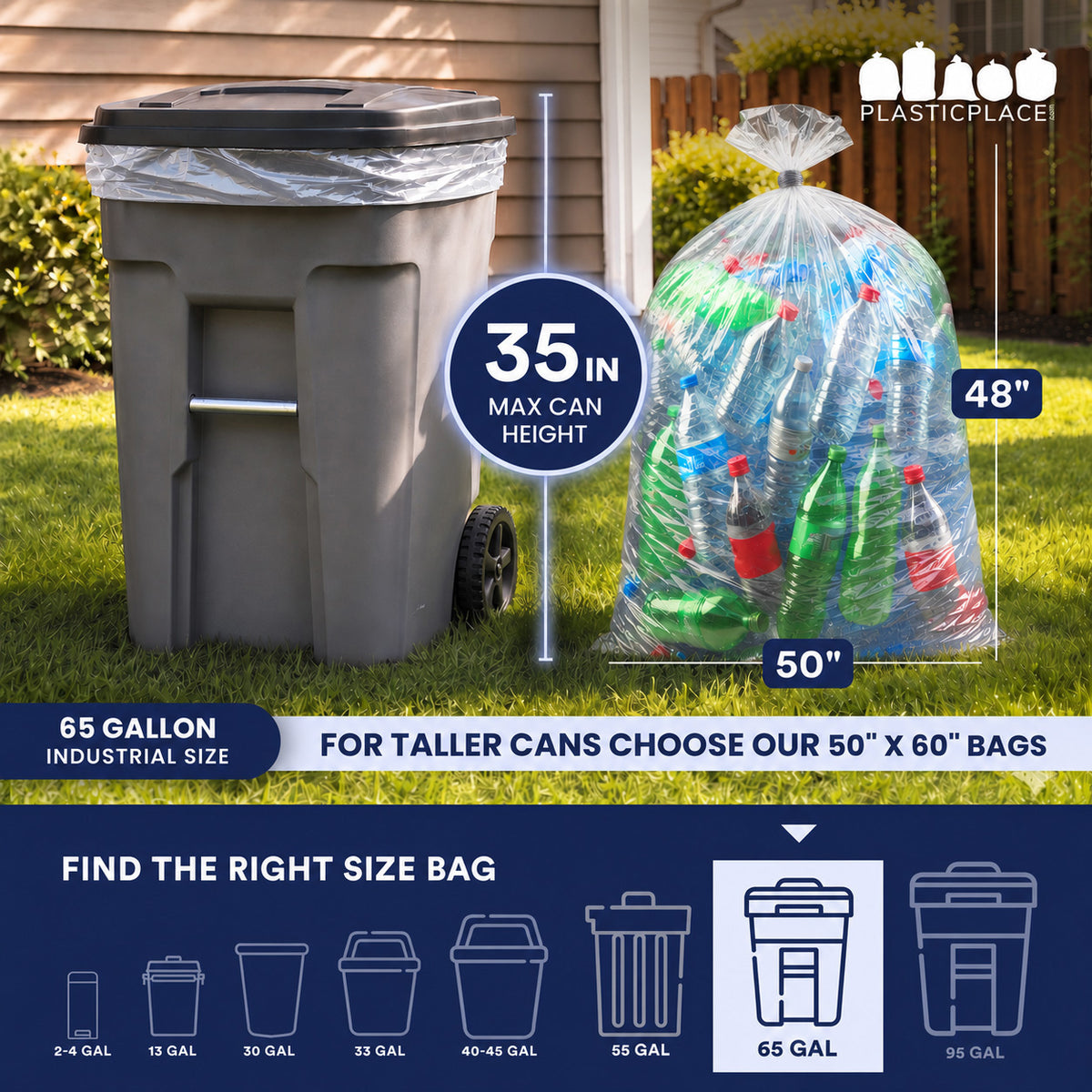 65 Gallon Trash Bags - 1.5 Mil - 50/Case