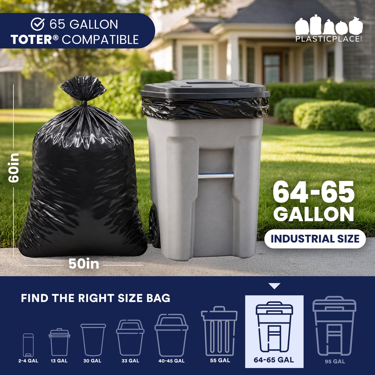 64 Gallon Toter® Compatible Trash Bags on Rolls - 1.2 Mil - 25/Case