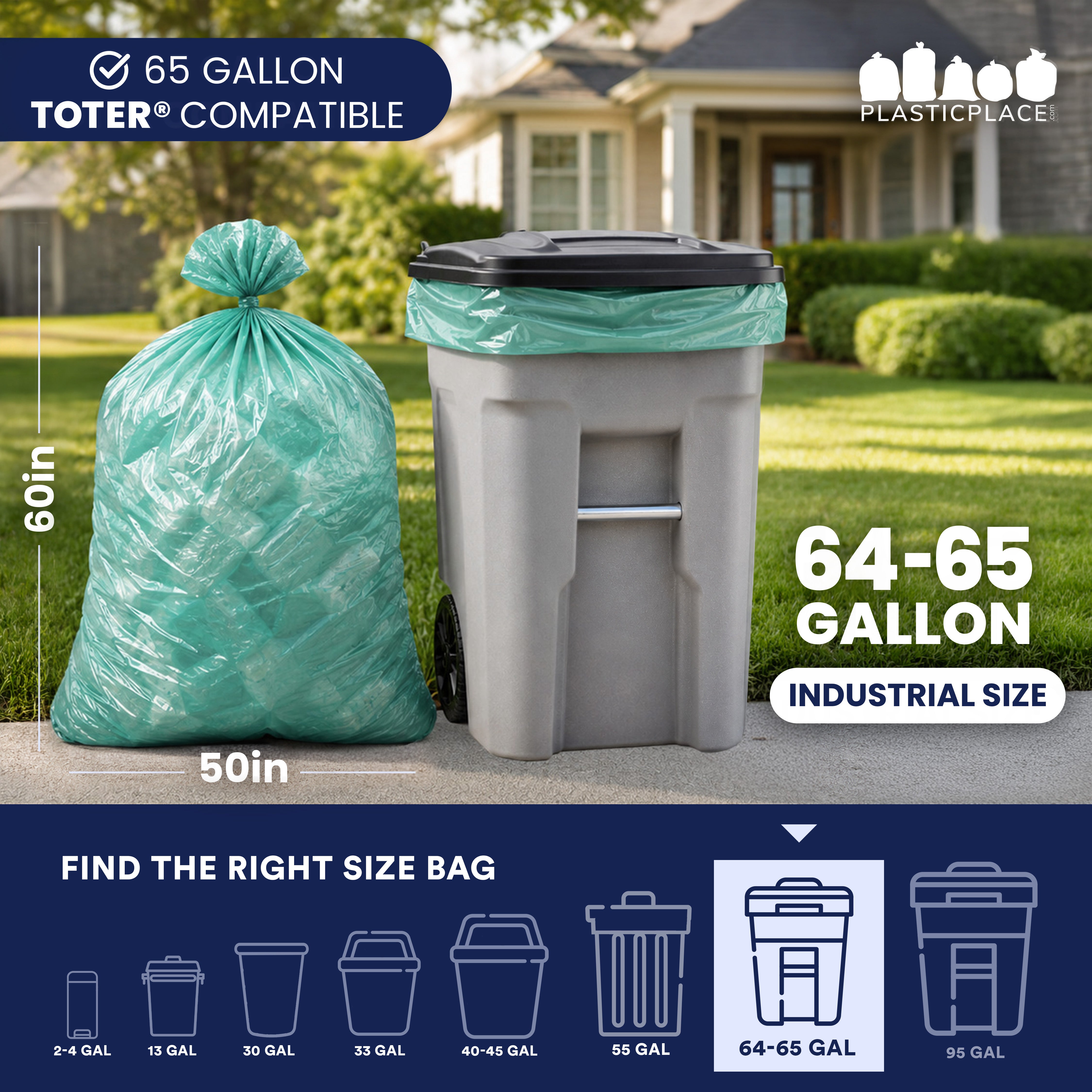 64 Gallon Toter Compatible Trash Bags - 1.5 Mil - 50/Case