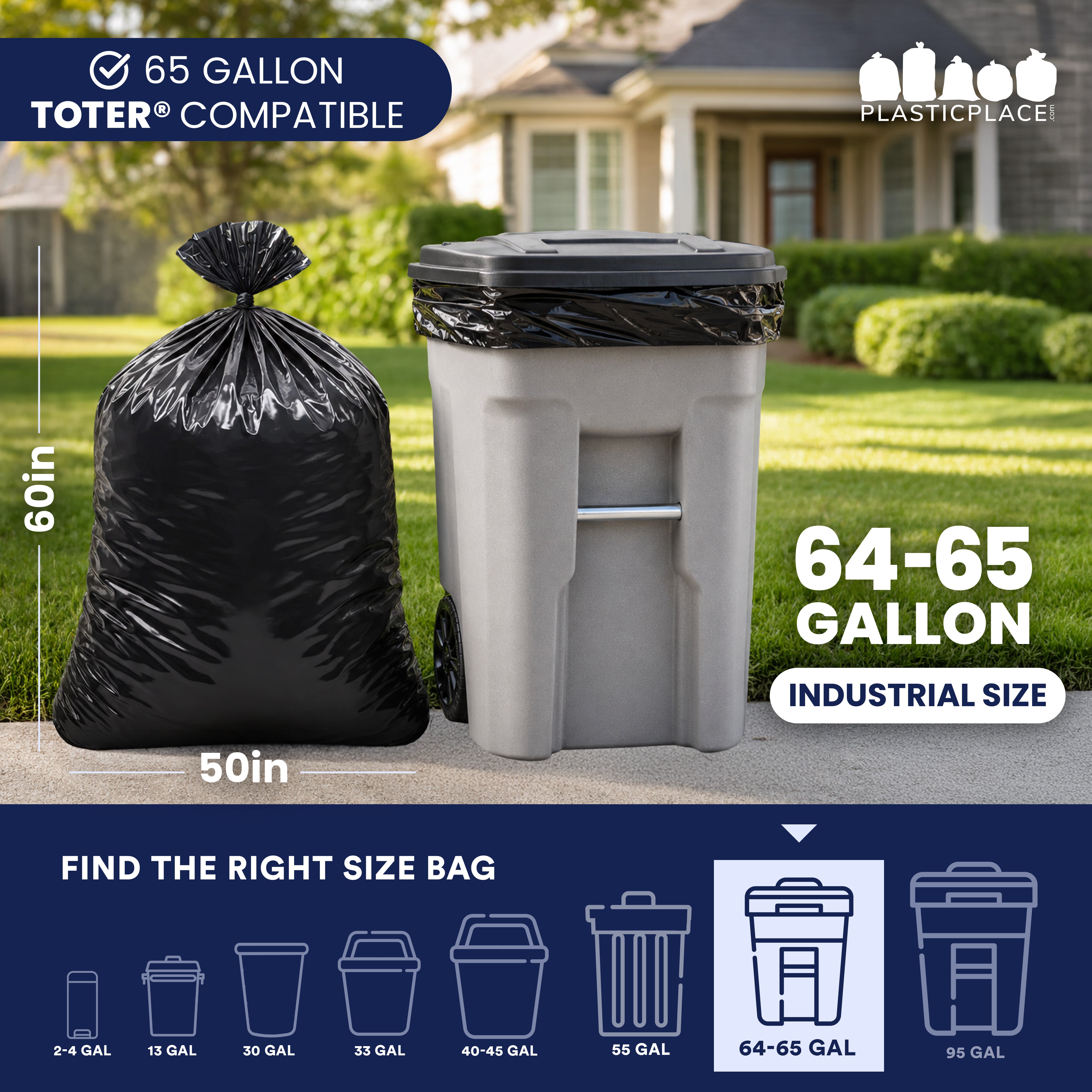 64 Gallon Toter® Compatible Trash Bags - 1.5 Mil - 50/Case