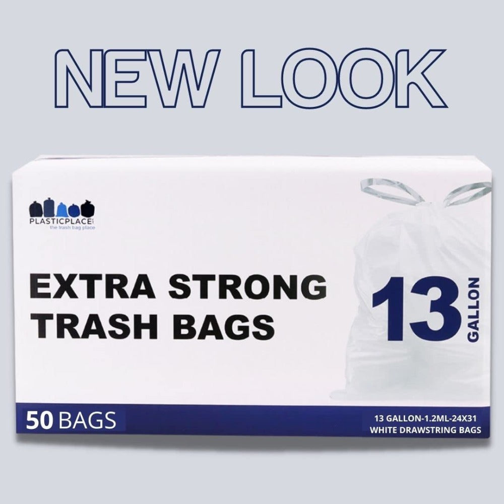 13 Gallon Extra Tall White Drawstring - Jr Pack - Plasticplace