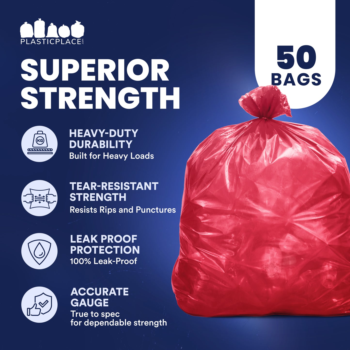 55-60 Gallon Trash Bags - 1.2 Mil - 50/Case