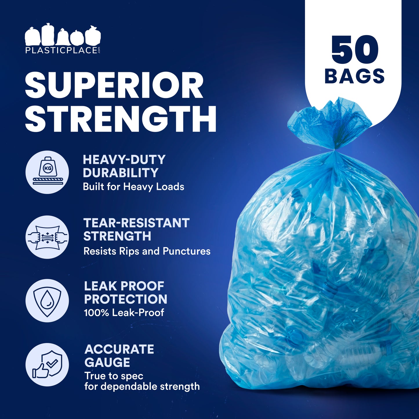 65 Gallon Recycling Bags - 1.5 Mil - 50/Case
