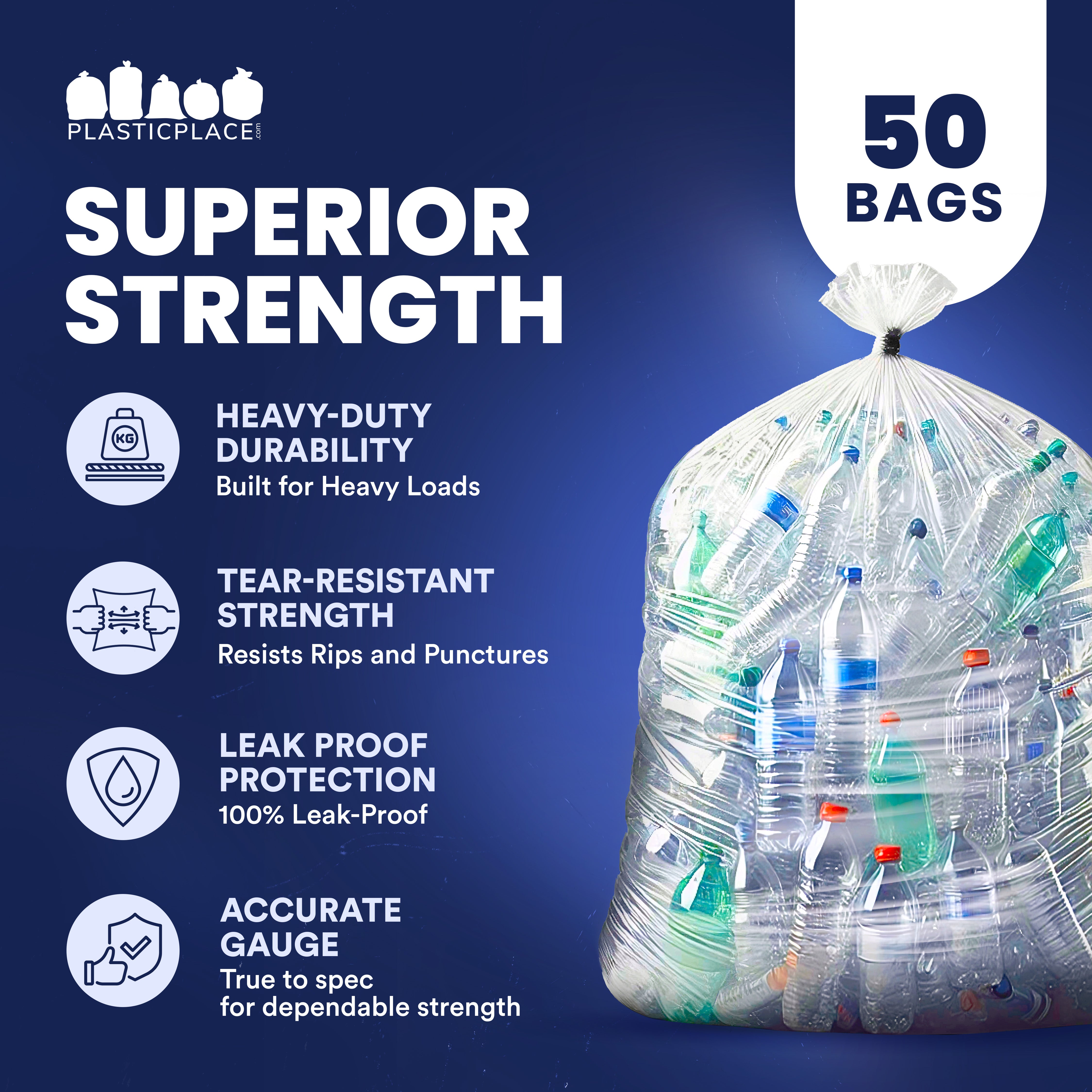 65 Gallon Trash Bags - 1.5 Mil - 50/Case
