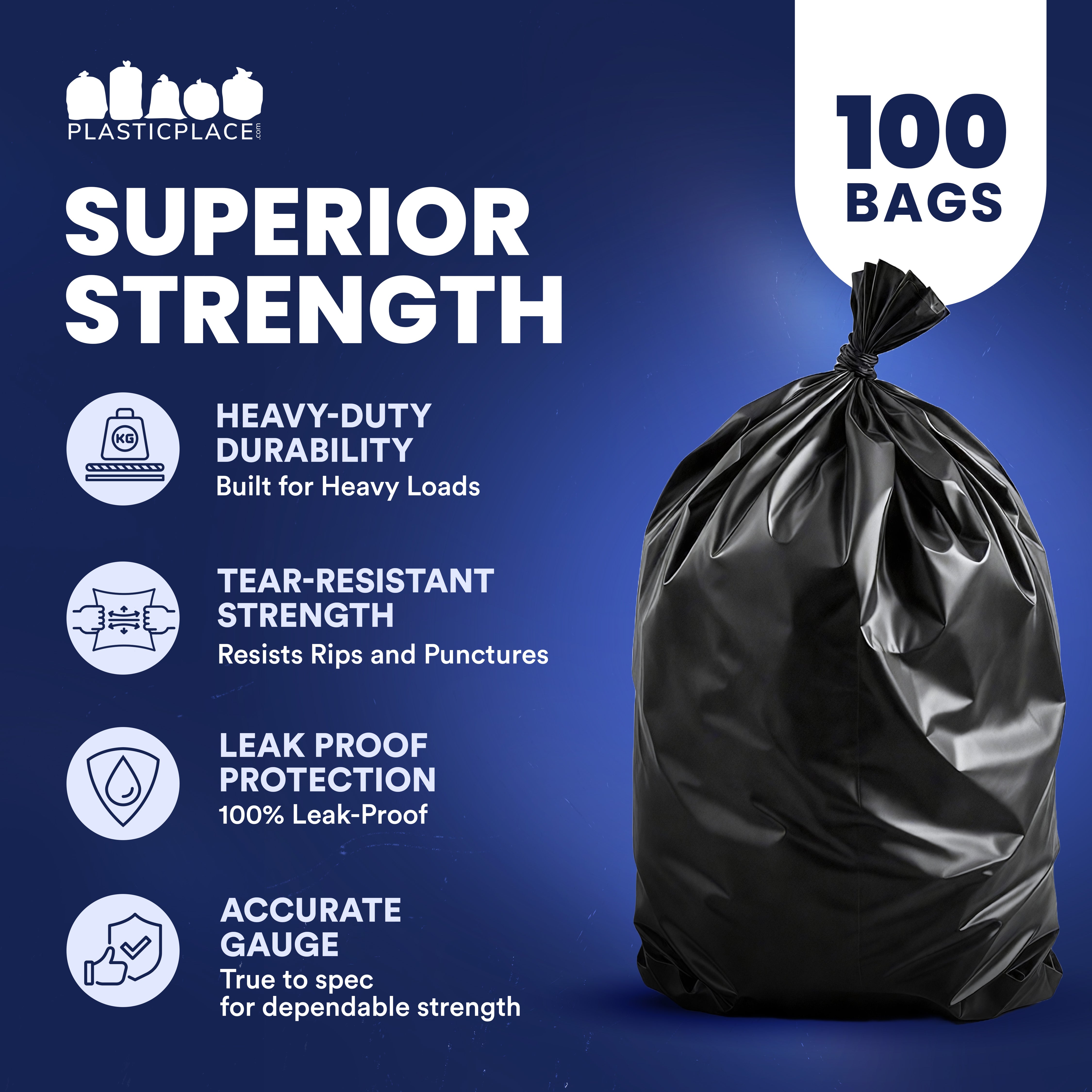 65 Gallon Rollout Trash Bags - 1.5 Mil - 100/Case