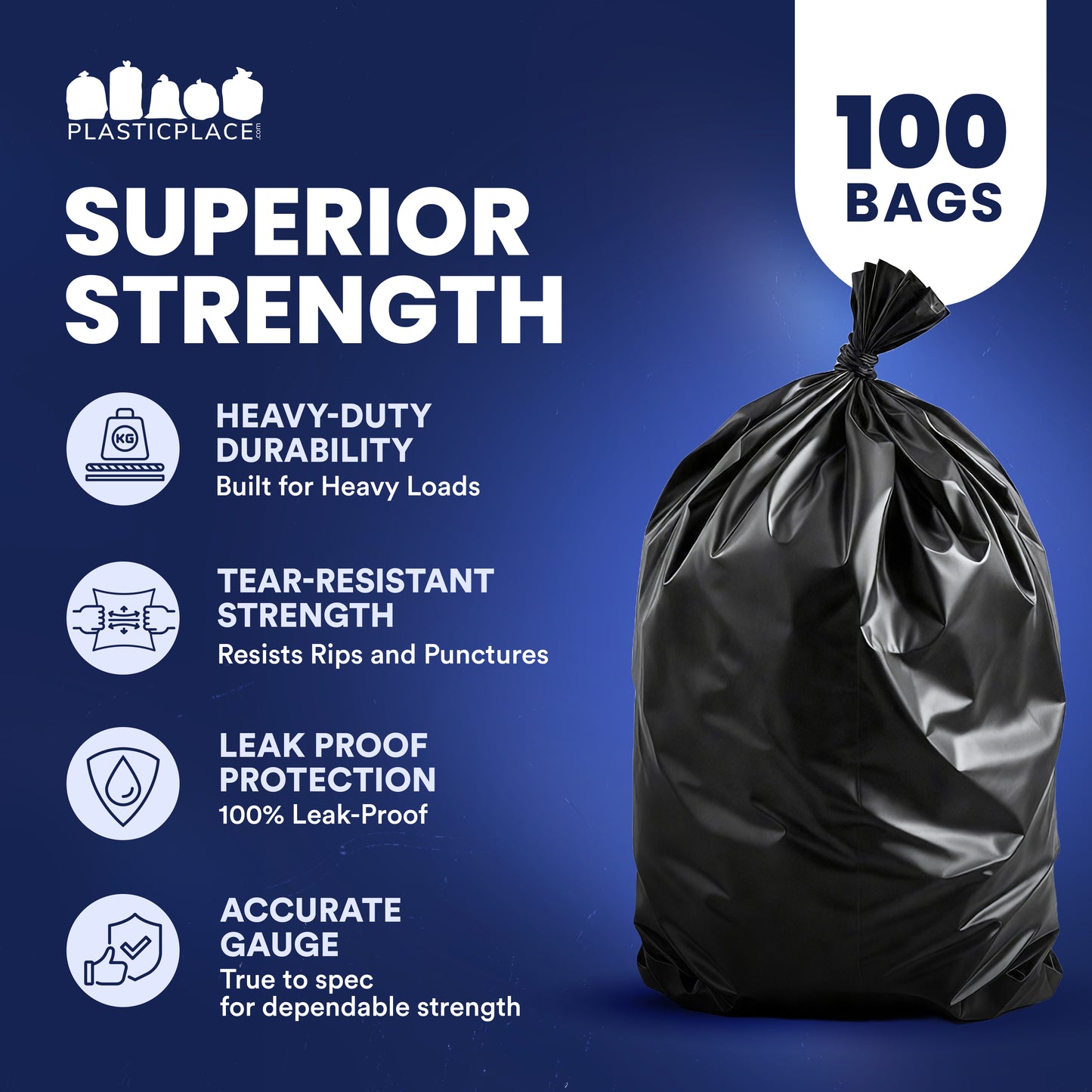 65 Gallon Rollout Trash Bags - 1.5 Mil - 100/Case