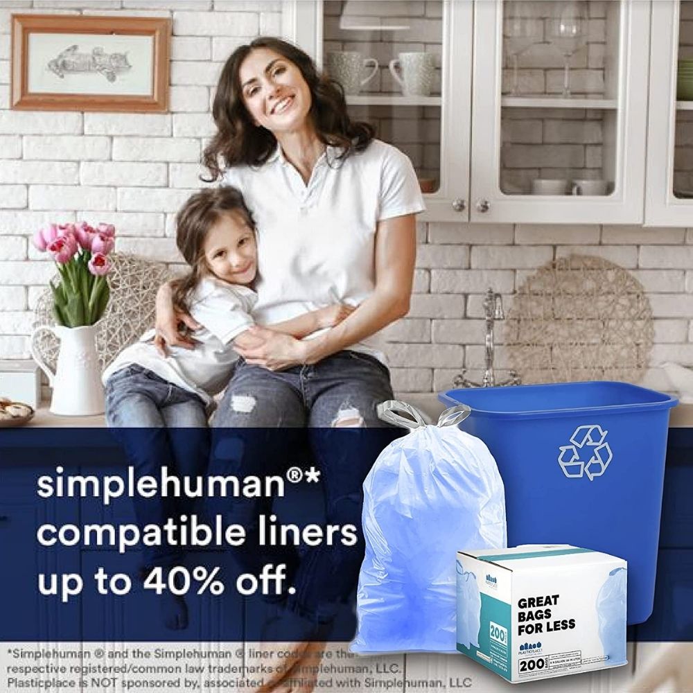 10 Gallon Simplehuman Compatible Blue Trash Bags Code K | TRA200BL ...
