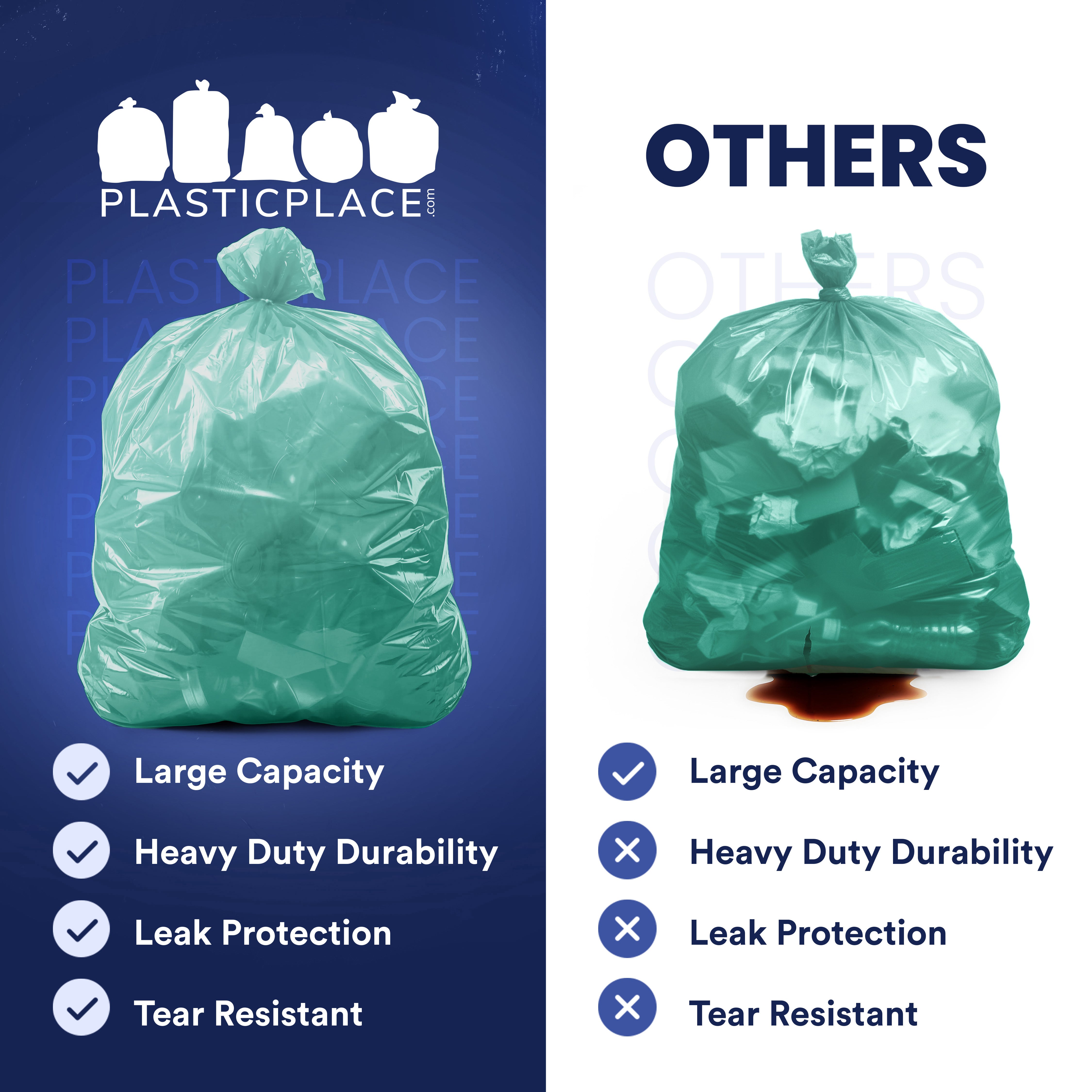 64 Gallon Toter Compatible Trash Bags - 1.5 Mil - 50/Case