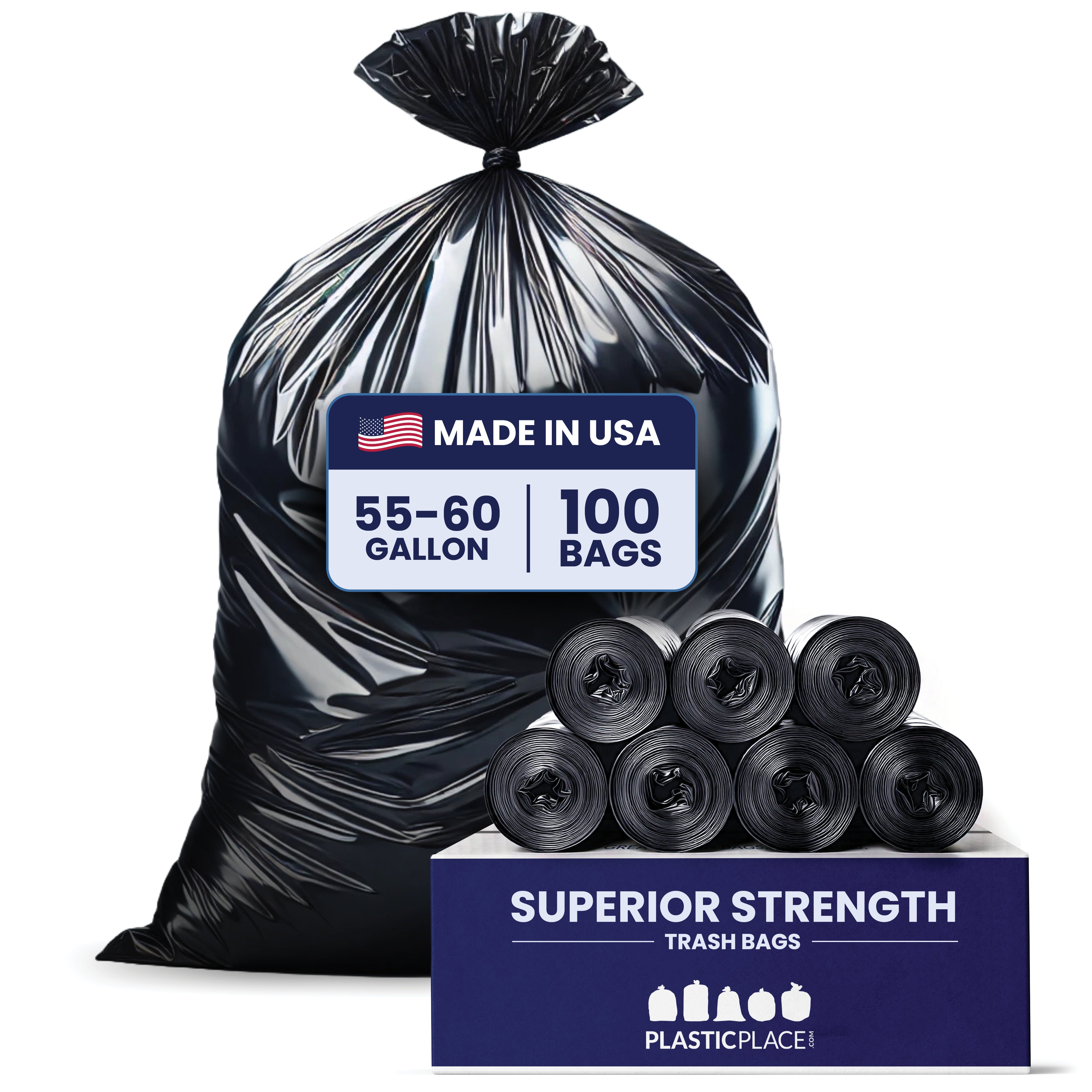 55-60 Gallon Trash Bags on Rolls - 1.5 Mil - 100/Case