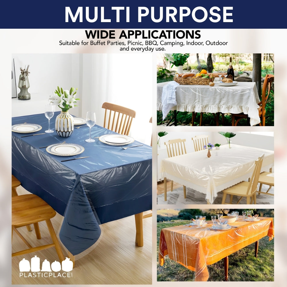 Pre-Cut Clear Plastic Disposable Tablecloth - Coreless Roll - 66x108"