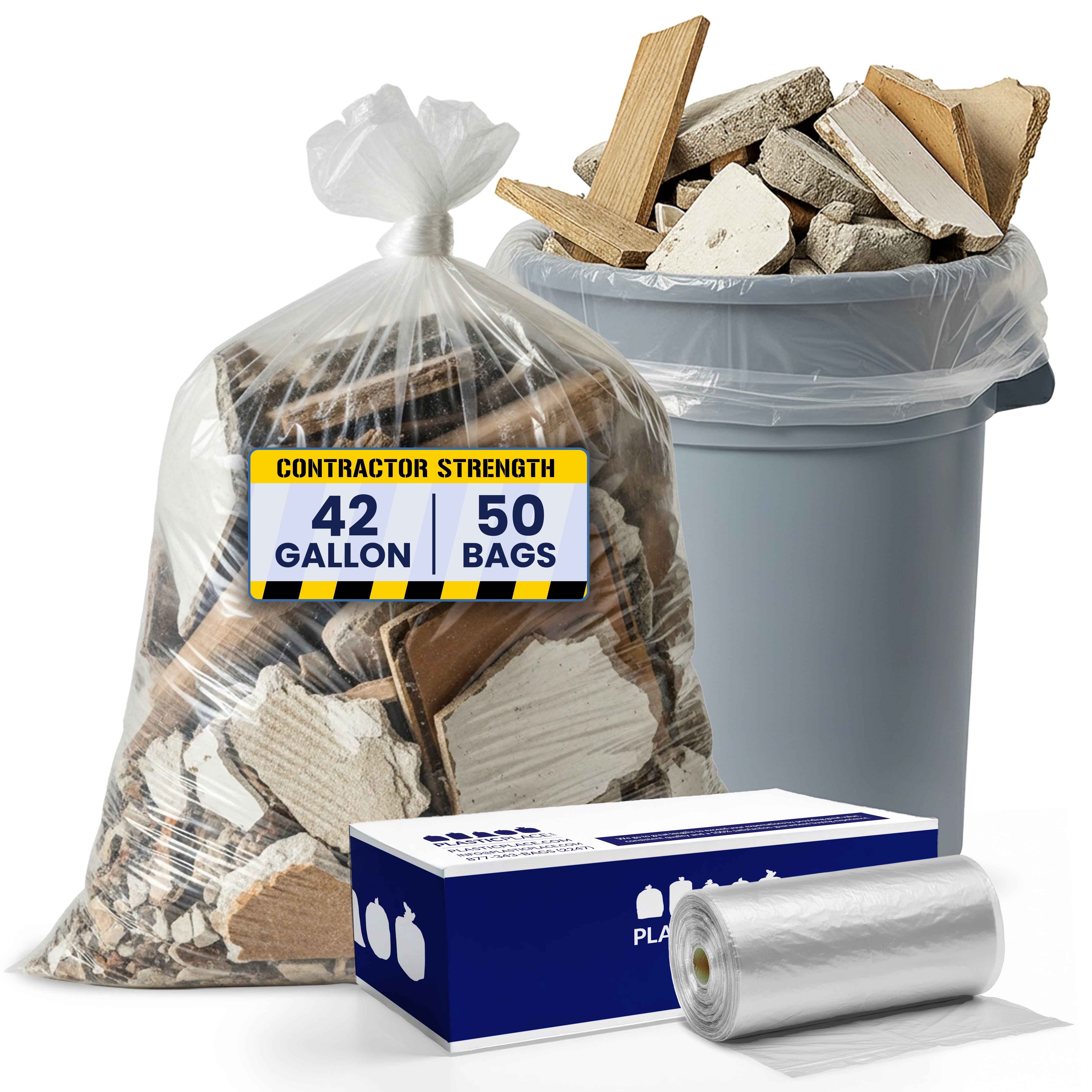 Clear 42 Gal. Contractor Bags, 3 Mil, 32 5/8