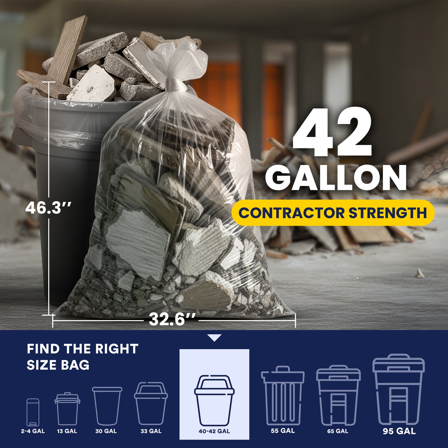 42 Gallon Contractor Bags - 3.0 Mil - 50/Case