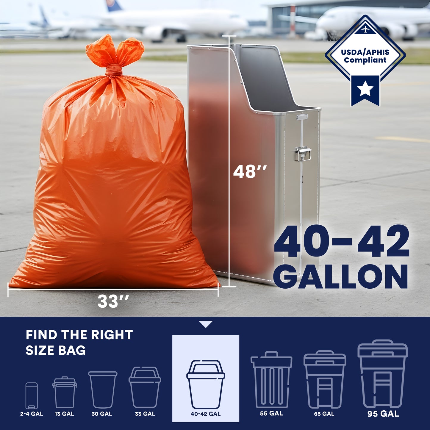 42 Gallon Contractor Trash Bags - 3.0 Mil - 50/Case - Orange