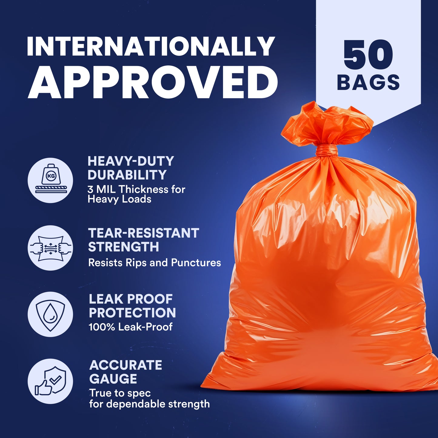 42 Gallon Contractor Trash Bags - 3.0 Mil - 50/Case - Orange