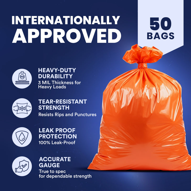 42 Gallon Contractor Trash Bags - 3.0 Mil - 50/Case - Orange