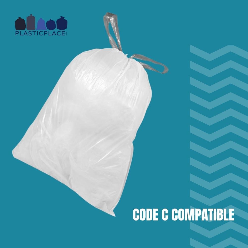 Plasticplace 2.6-3.2 Gallon Brabantia (x) Compatible Code C Trash Bag, 1.0 Mil, White Bin Liner, 15"W x 19"H, (40 Case)