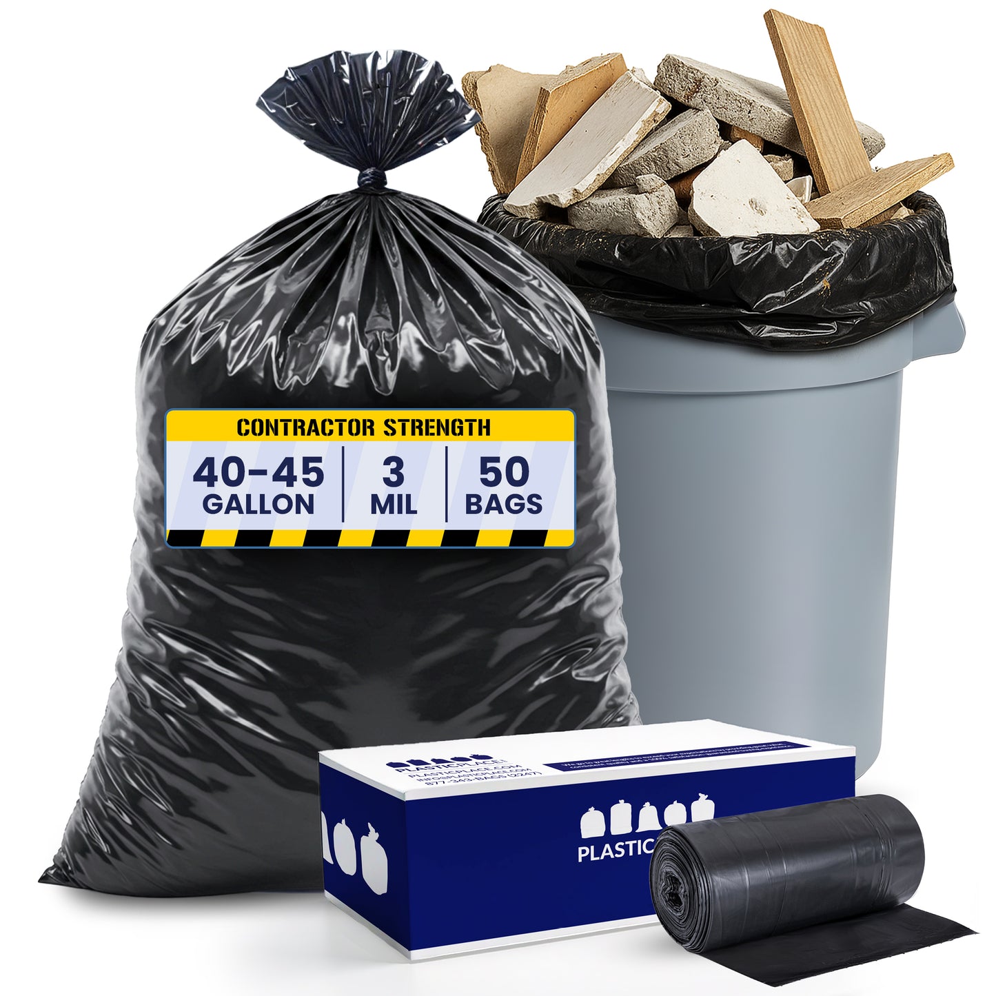 40-45 Gallon Contractor Bags - 3.0 Mil - 50/Case