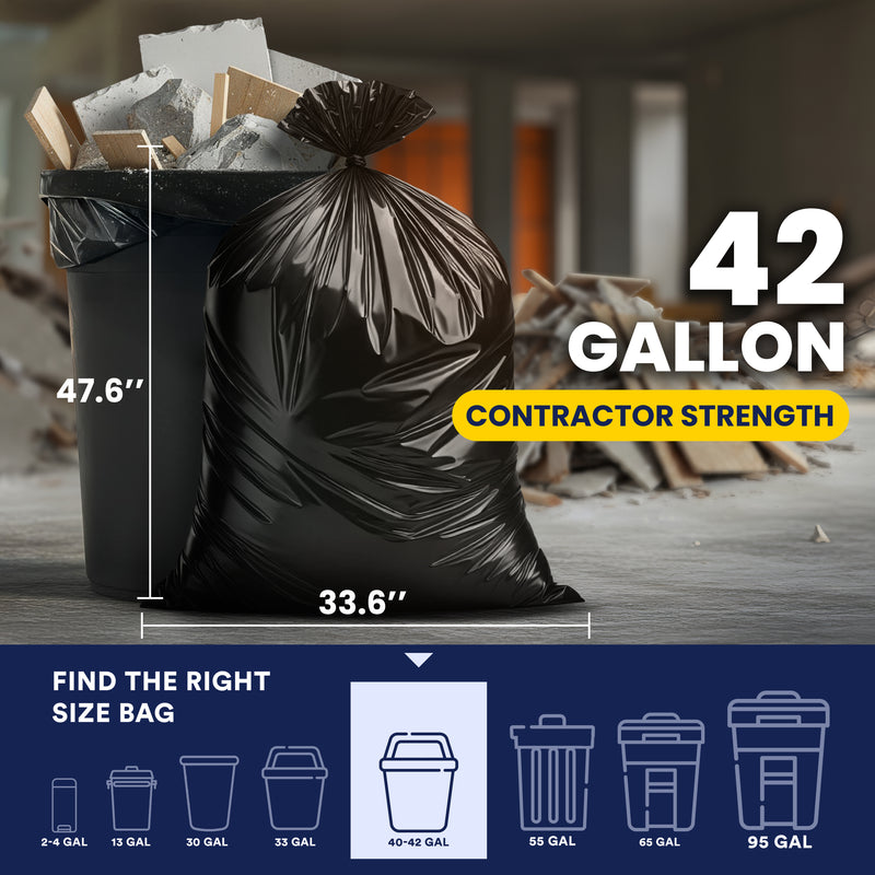 42 Gallon Contractor Bags - 3.0 Mil - 32/Case