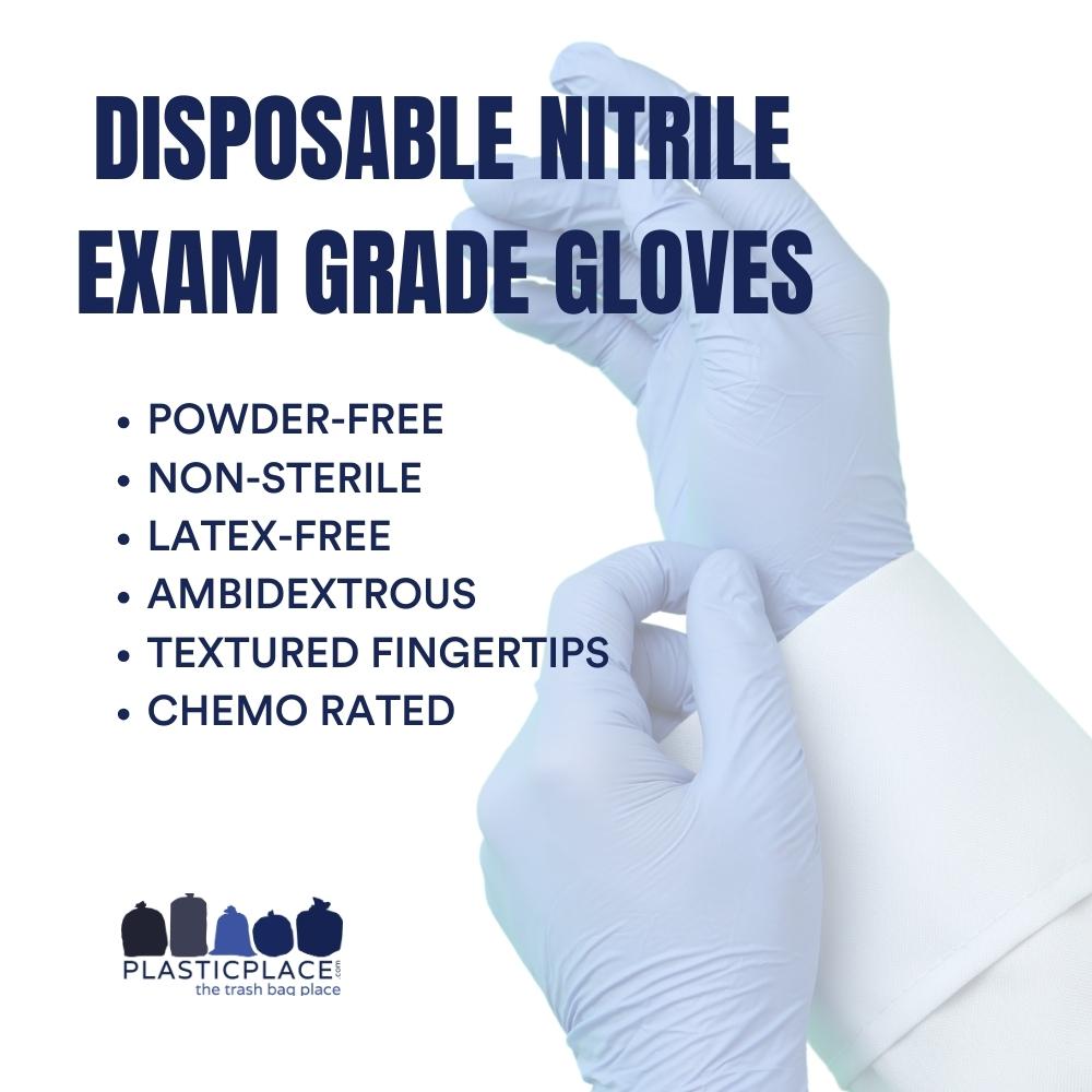 Blue Nitrile Disposable Exam Grade Gloves - Chemo Tested - 4.3 mil - (1000 Count/ 10 Boxes of 100) (S, M, L, XL)