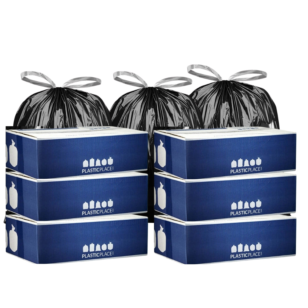 13 Gallon Extra Tall Black Drawstring Trash Bags, 1.2 Mil - 300 Count Bulk Pack