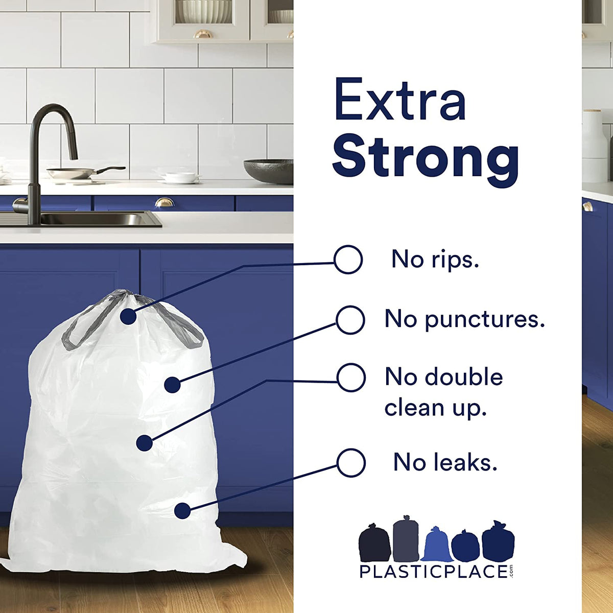 Plasticplace Code A - Simplehuman®* Compatible Trash Bags - 1.2 Gallon - 100/Case