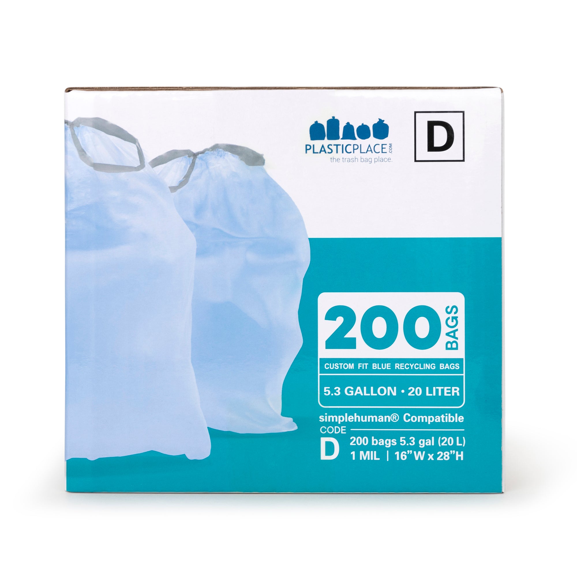 Simplehuman®* Compatible Blue Trash Bags - Code D - 5.2 Gallon - 200/Case