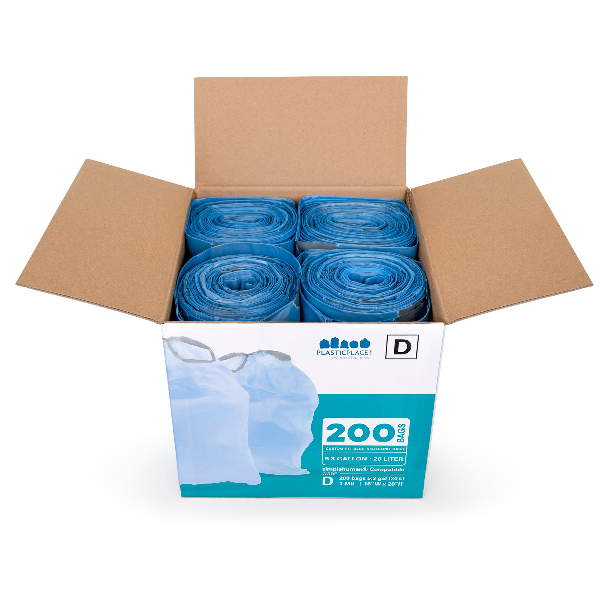 Simplehuman®* Compatible Blue Trash Bags - Code D - 5.2 Gallon - 200/Case