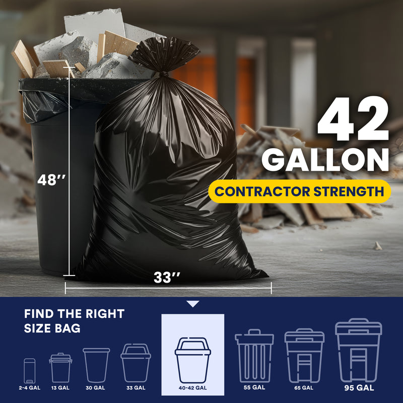 42 Gal Contractor Bags with Flaps - 3.0 Mil - 50/Case