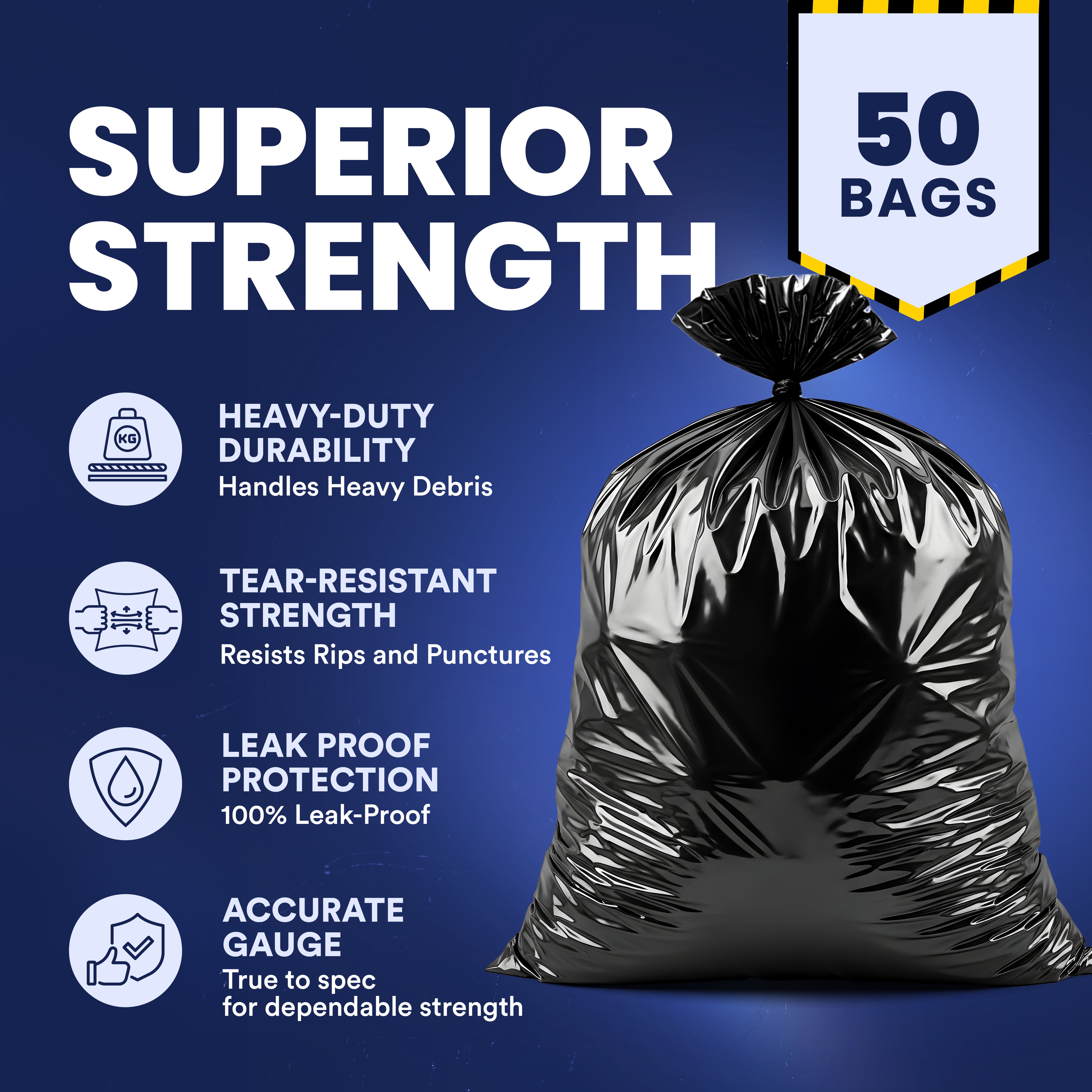 42 Gal Contractor Bags with Flaps - 3.0 Mil - 50/Case