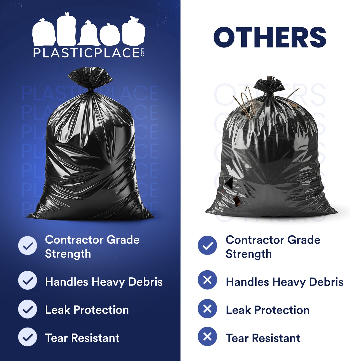 42 Gal Contractor Bags with Flaps - 3.0 Mil - 50/Case