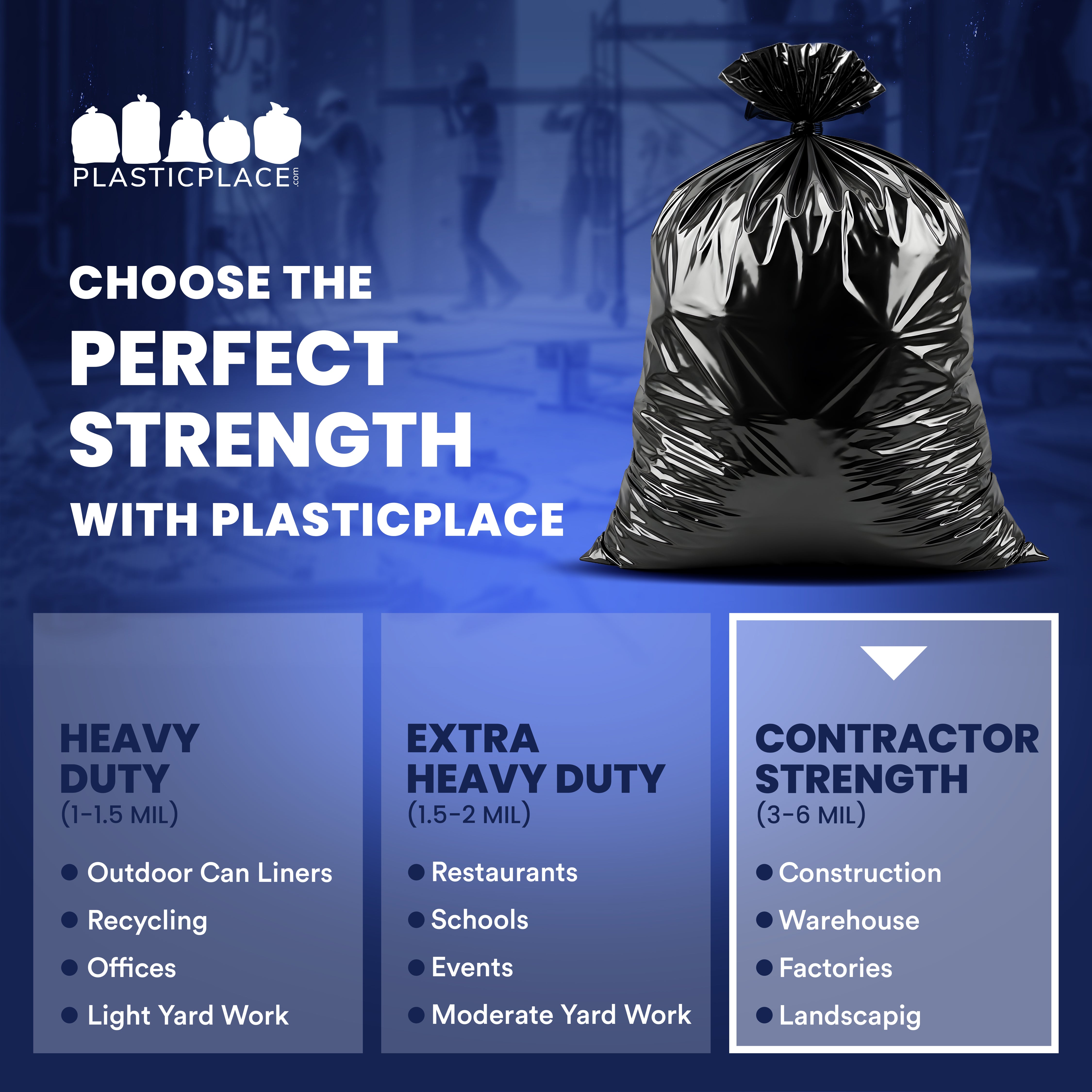 42 Gal Contractor Bags with Flaps - 3.0 Mil - 50/Case