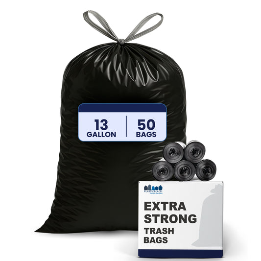 13 Gallon Extra Tall Black Drawstring Trash Bags, 1.2 Mil - 300 Count Bulk Pack