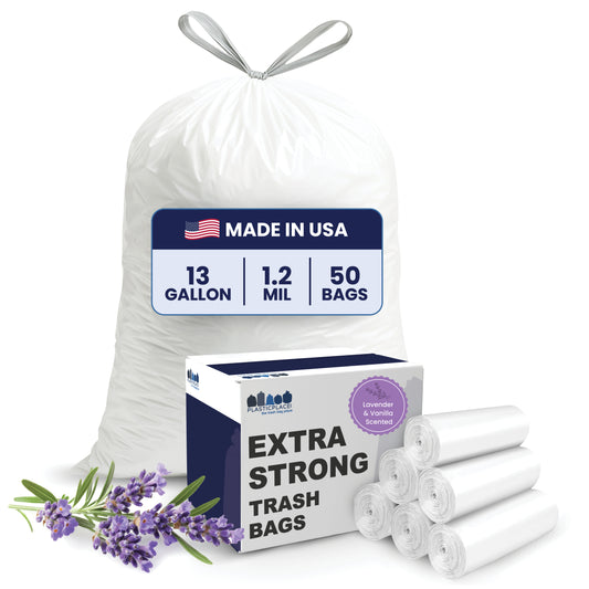 13 Gallon Extra Tall Drawstring Lavender & Vanilla Scented Bags - 1.2 Mil - 50/Case
