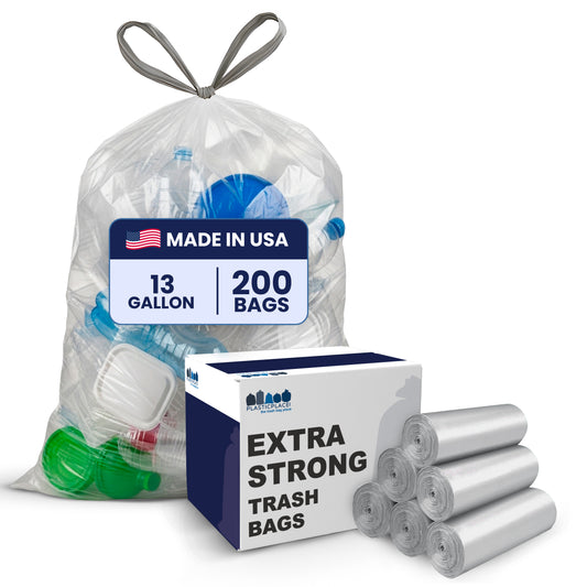 13 Gallon Extra Tall Clear Drawstring Bags - 1.0 Mil - 200/Case