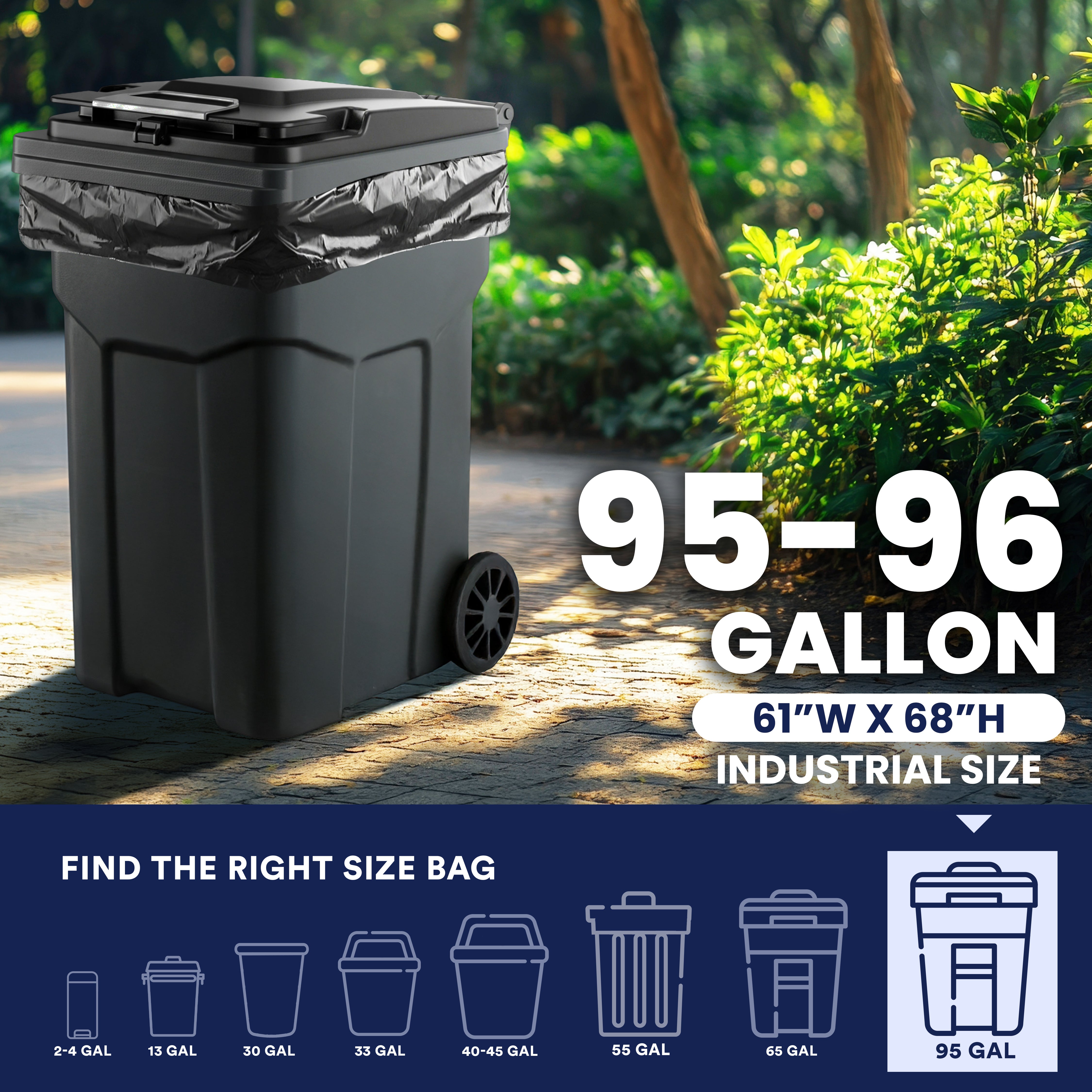 95-96 Gallon Trash Bags on Rolls - 1.2 Mil - 15/Case