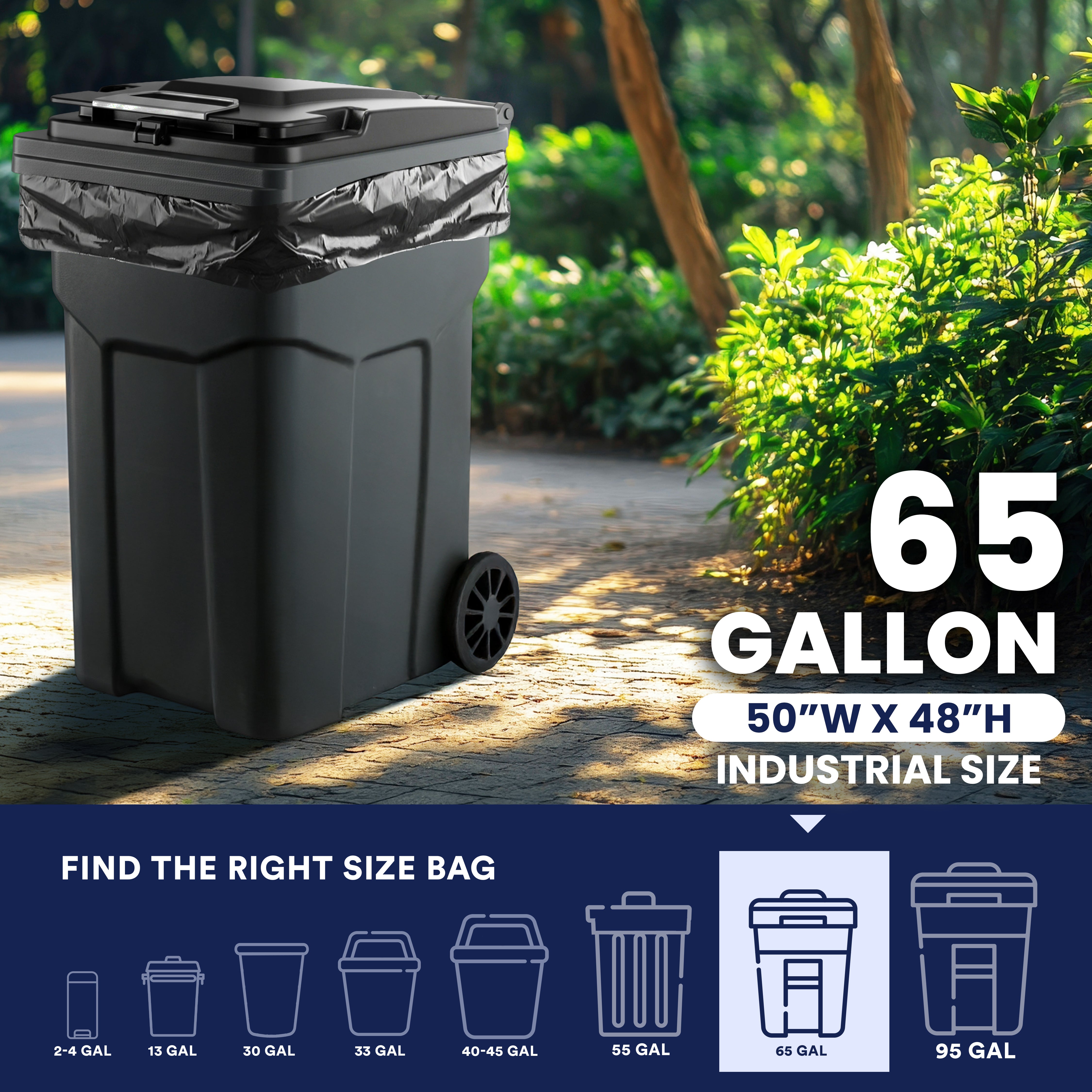 65 Gallon Rollout Trash Bags - 1.5 Mil - 50/Case