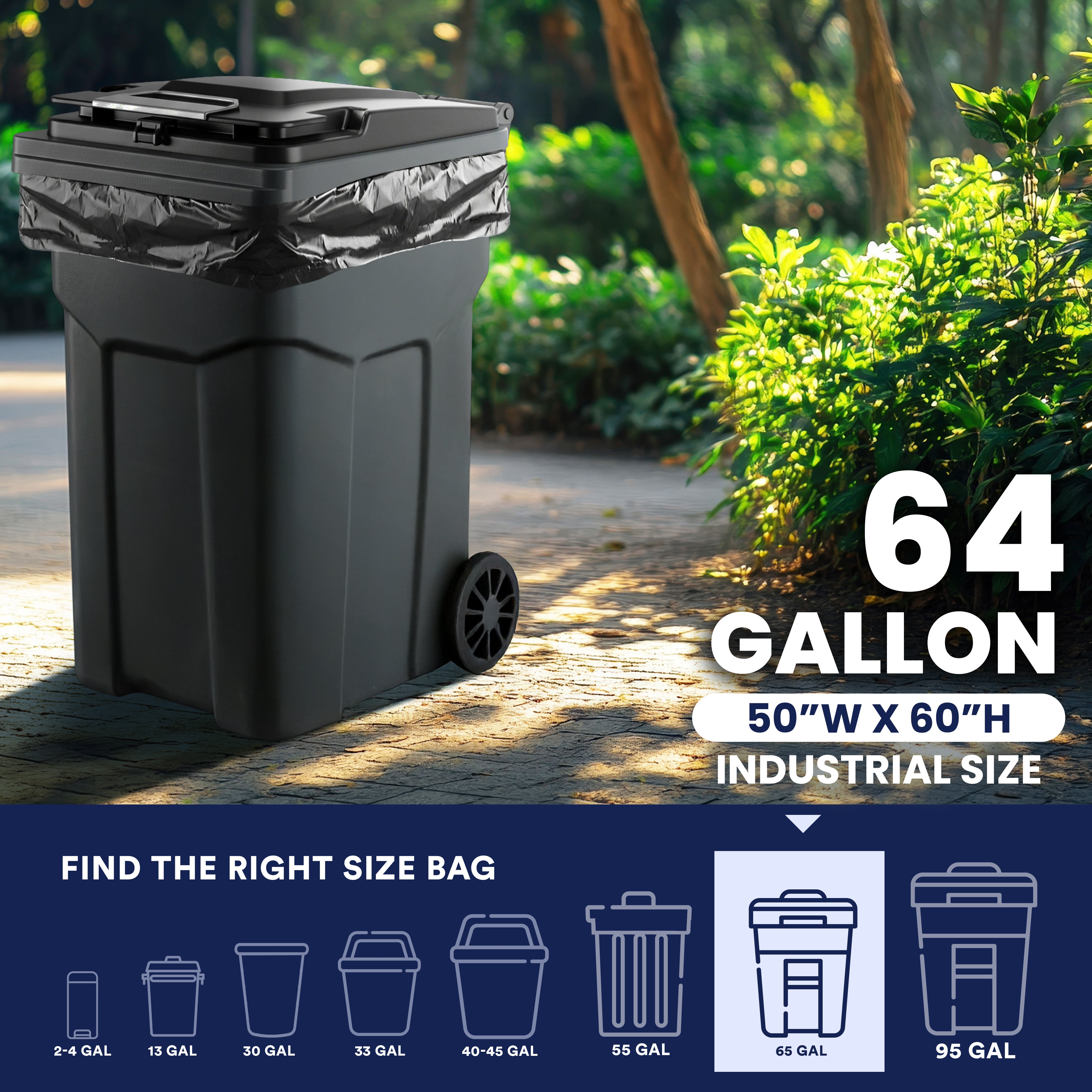 64 Gallon Toter Compatible Trash Bags on Rolls - 1.2 Mil - 100/Case