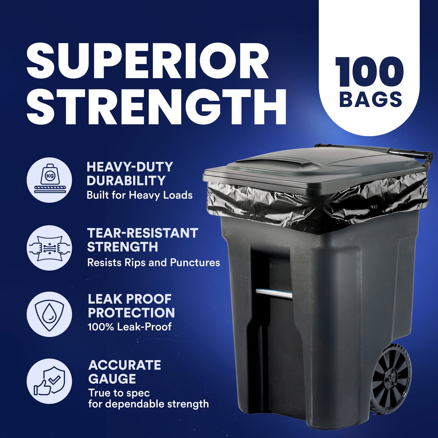 65 Gallon Rollout Trash Bags - 1.5 Mil - 100/Case