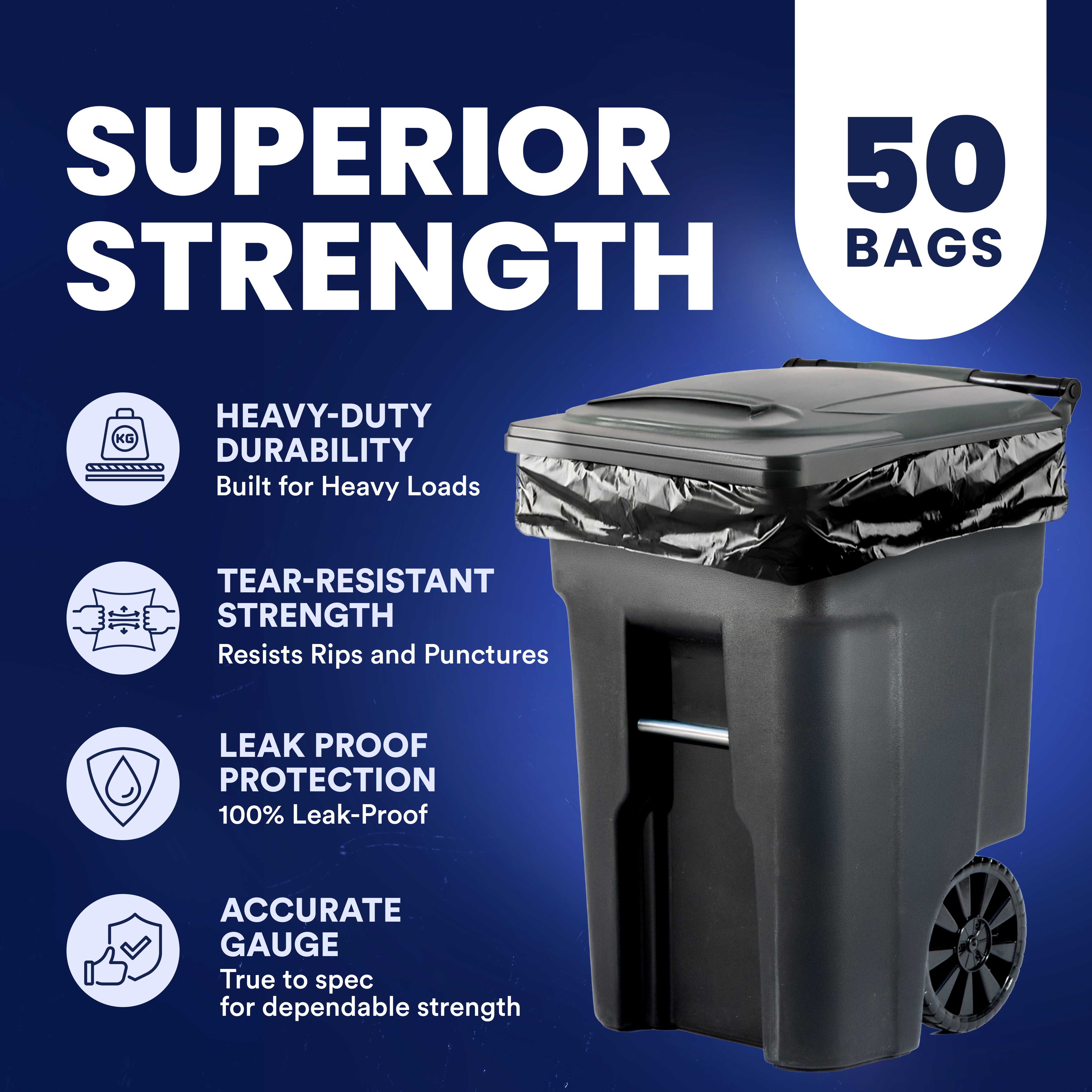 95-96 Gallon Trash Bags on Rolls - 1.2 Mil - 50/Case
