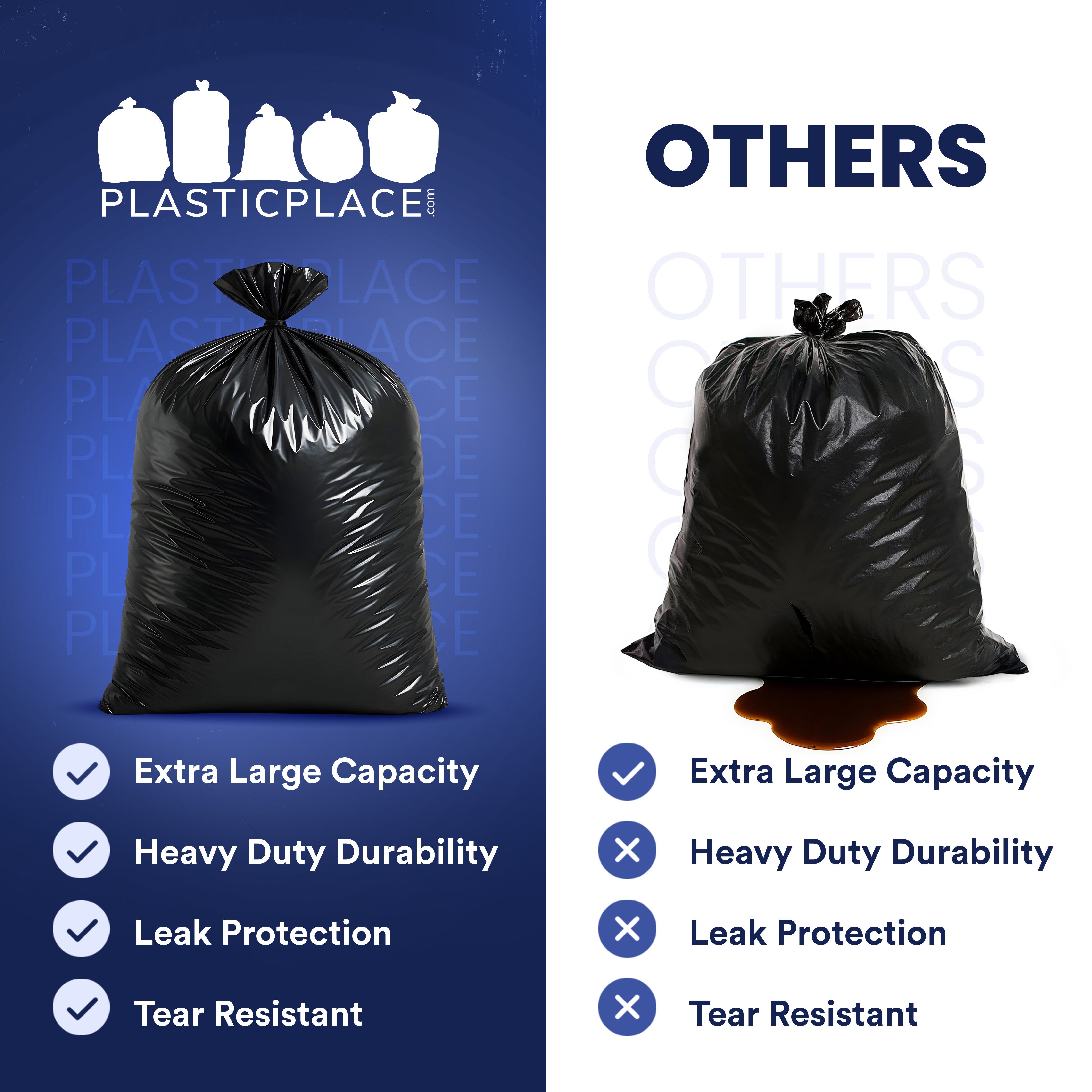 65 Gallon Rollout Trash Bags - 1.5 Mil - 50/Case