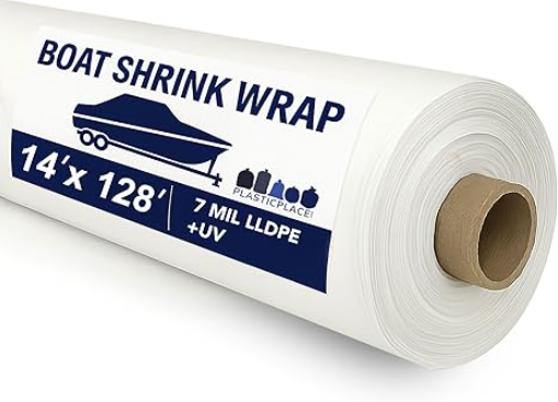 Marine Grade Shrink Wrap. 14' x 128', 7 Mil., LLDPE + 3% UVI - White