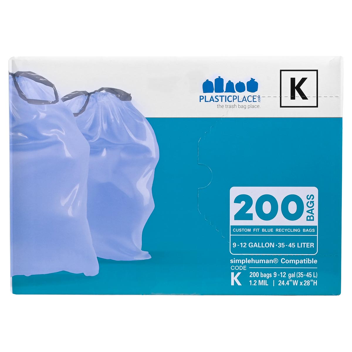 Plasticplace Code K - Simplehuman®* Compatible Blue Trash Bags - 10 Gallon - 200/Case