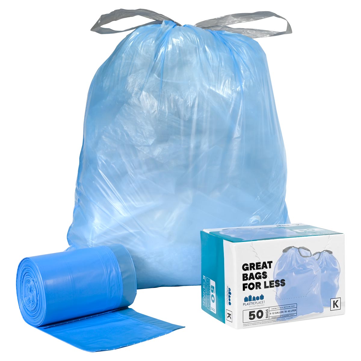 Plasticplace Code K - Simplehuman® Compatible Blue Trash Bags - 10 Gallon, 1.2 Mil - 300 Count Bulk Pack