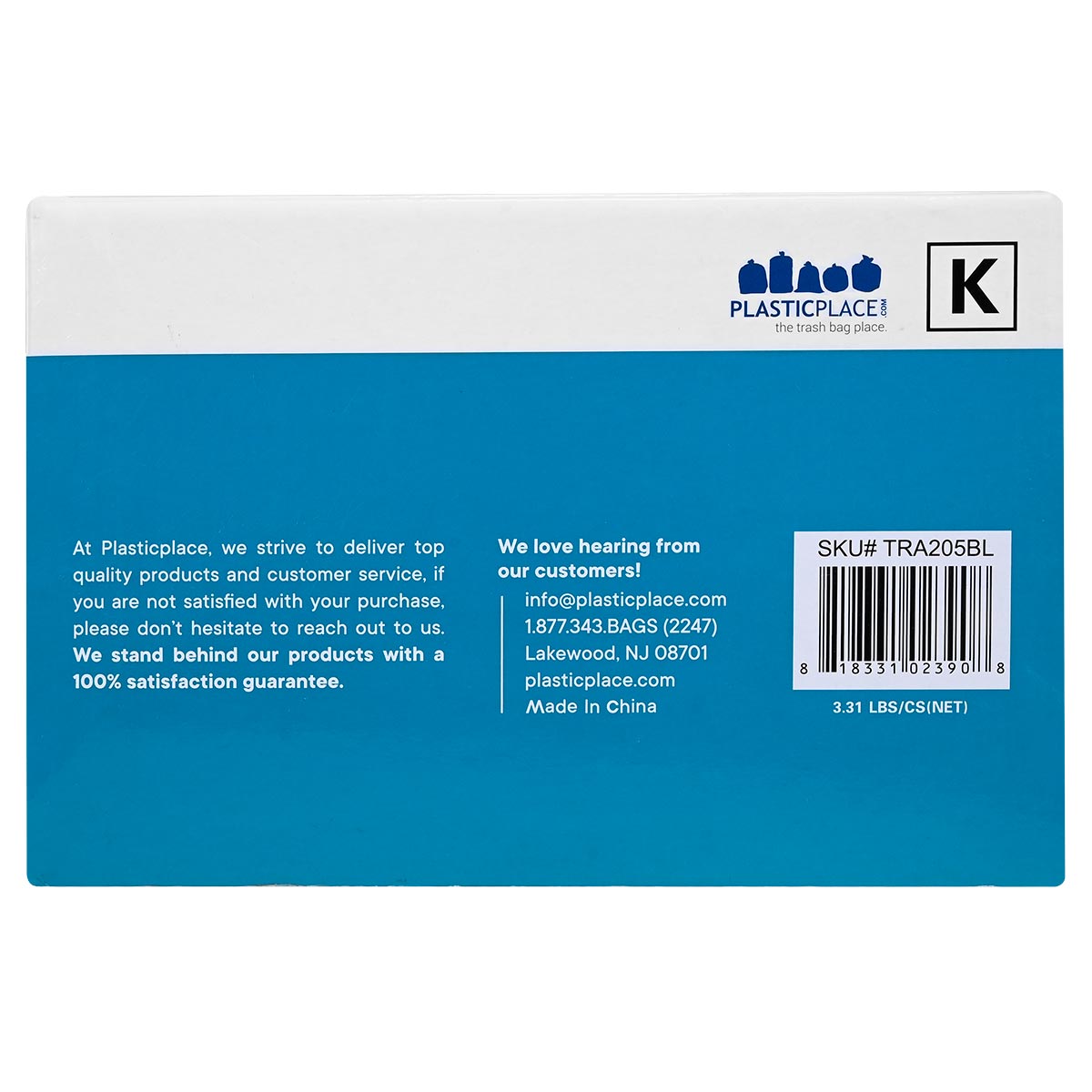 Plasticplace Code K - Simplehuman® Compatible Blue Trash Bags - 10 Gallon, 1.2 Mil - 300 Count Bulk Pack